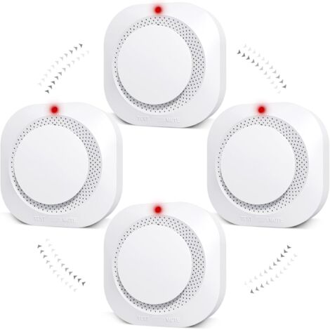 4Détecteur de Fumée Sans Fil Intelligent - Alarme Incendie Maison avec Signal Lumineux LED et Bouton Test, Piles Non Incluses