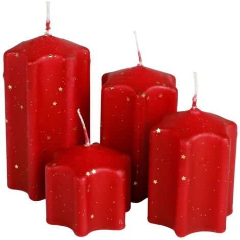 4er Adventskerzen rot Stumpenkerzen Weihnachtskerze Stufenkerzen Stumpen Kerze Stern