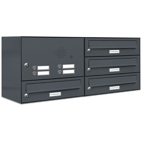 4er Briefkasten Anlage Aufputz - Wandmontage RAL 7016 Anthrazit Klingel