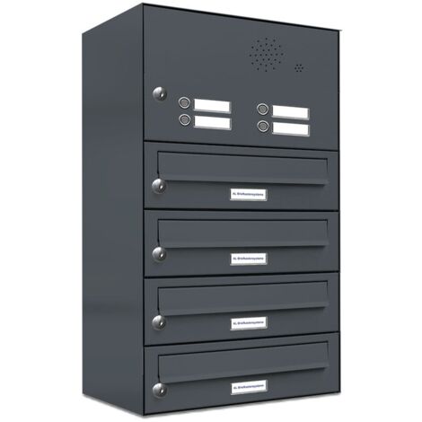4er Briefkasten Anlage Aufputz - Wandmontage RAL 7016 Anthrazit Klingel