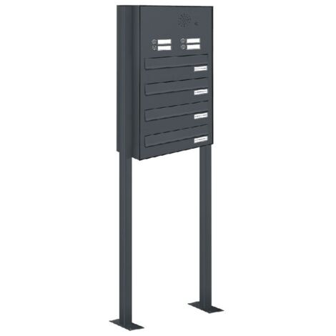 4er Briefkastenanlage Standsystem Durchwurf - Klingel RAL 7016 Anthrazit