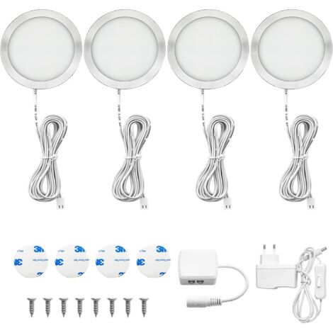 4er LED Cabinet Lights, LED Kitchen Under Cabinet Lights, Warm White, LED Spotlights for Wardrobe Kitchen Cupboard Motorhome Entrance Corridor Toilet, 250LM per Spotlight, Accessories Included