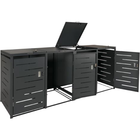 4er-Mülltonnenverkleidung HHG-323, Mülltonnenbox Mülltonnenabdeckung, erweiterbar 117x263x80cm anthrazit, Stahl 108kg