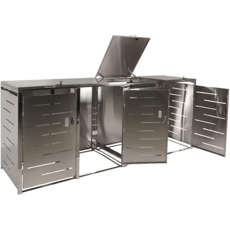 4er-Mülltonnenverkleidung HHG-323, Mülltonnenbox Mülltonnenabdeckung, erweiterbar 117x263x80cm Edelstahl 99kg