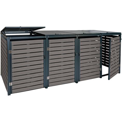 4er Mülltonnenverkleidung HHG-671, Mülltonnenbox Mülltonnenabdeckung, 119x264x84cm WPC Metall 130kg anthrazit