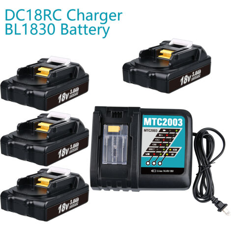 4er-Pack 18 V 3 Ah Akku und Ladegerät Set für Makita BL1830 BL1840 BL1850 BL1860 und Ladegerät 3ADC18RC DC18RD MTC2003