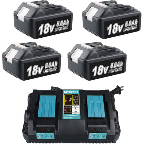4er-Pack 18 V 5 Ah BL1850B Akku mit 3,5 A Ladegerät DC18RD Ersatz für Makita BL1850 BL1860 BL1850B BL1840 BL1830 BL1415 BL1430 BL1440 LXT400