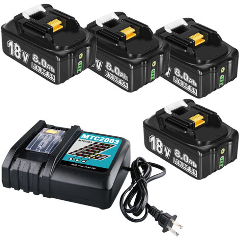 4er-Pack 18 V 8 Ah Ersatzakkus, kompatibel mit 3 A DC18RC-Ladegerät, kompatibel mit Makita 18 Volt Akku BL1840B BL1850B BL1860B