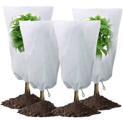 4er Pack 60 x 80 cm Pflanzen Winterschutz, Pflanzenabdeckung Winterschutz, Wintervlies Pflanzen Abdeckung Outdoor Pflanzenschutzhaube mit Kordelzug, Wiederverwendbar Robust
