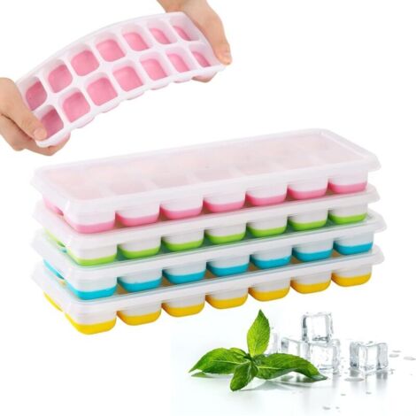 4er-Pack Eiswürfelschalen mit Deckel, leicht zu entnehmende quadratische Eiswürfelschalen, Eiswürfelschalen mit Deckel, stapelbar, wiederverwendbar, für Whisky, Getränke (23 x 9 x 3 cm)