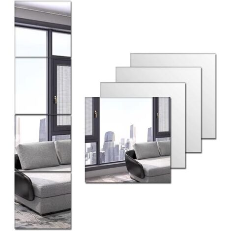 4er-Pack Ganzkörper-Wandspiegel aus Acryl, selbstklebend, sicheres Plexiglas, bruchsicher, zum Aufkleben auf die Wand, großer Ganzkörperspiegel für Zuhause, Training