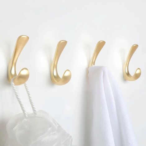 4er-Pack Handtuchhaken für Badezimmer, Badezimmerhaken aus gebürstetem Gold für Handtücher, Bademantel- und Handtuchhaken