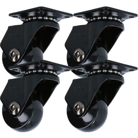 4er Pack Hartboden-Möbelrolle Anschraubplatte Design Lenkrolle Schwarz 35mm