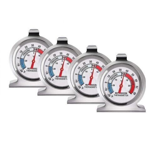4er-Pack Kühlschrank- und Gefrierschrankthermometer, Thermometer mit großem Zifferblatt