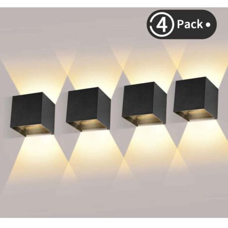 4er-Pack LED-Außenwandleuchten, 12 W, warmweiß (3000 K), wasserdicht (IP65) – Schwarz