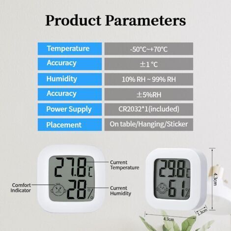 4er-Pack Mini-Digitalthermometer mit hoher Präzision, Temperatur- und Feuchtigkeitsanzeige für Zuhause, Büro und Schlafzimmer