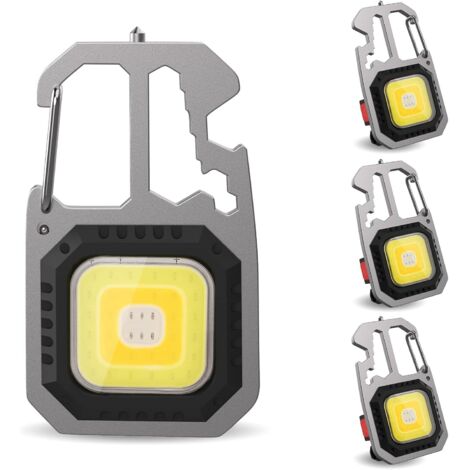4er-Pack Mini-Taschenlampe mit Schlüsselanhänger, Flaschenöffner und Magnetfuß [Energieklasse A+++]