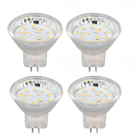 4er-Pack MR11 3W LED-Lampen, Doppelstiftsockel, 12 warmweiße LEDs, 360°-Wärmeableitung