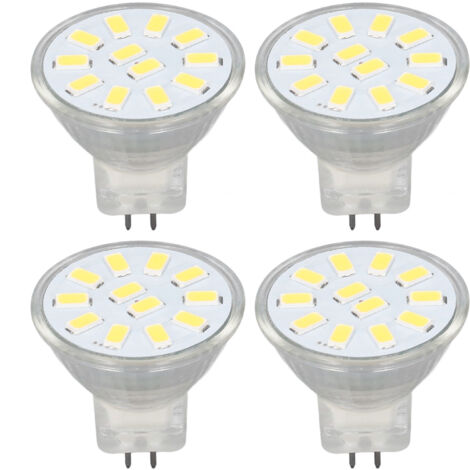 4er-Pack MR11 3W LED-Lampen mit Doppelstift, 12 kaltweiße LEDs, 360°-Wärmeableitung