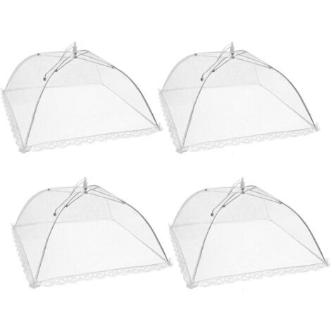 4er-Pack Pop-Up-Netz-Lebensmittelabdeckungen, 43 cm (17 Zoll) großes, faltbares Schutzzelt im Regenschirmstil zum Schutz vor Fliegen, Insekten und Mücken, Weiß