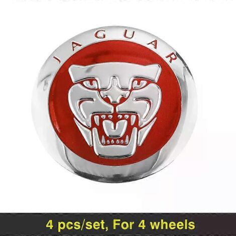 4er-Pack Radnabenkappenaufkleber, 56 mm, für Jaguar XF 250, X-Type F, Pace XJ, X351, XE, S-Type, XKR (Silber/Rot)
