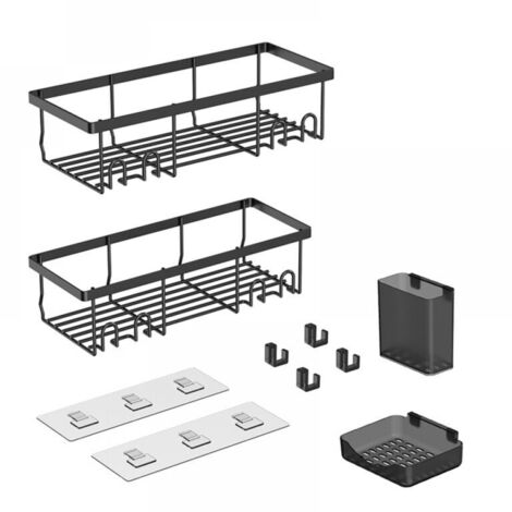 (4er-Pack, Schwarz) Eckregal aus Edelstahl zur Wandmontage, ideal für Badezimmer und Waschbecken – kein Bohren erforderlich
