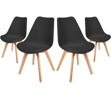 GREENCUT 4er Pack schwarzer Esszimmerstühle, modernes Design, Tulpenstühle für Lounge, Büro, Wohnzimmer, Büro oder Terrasse, ergonomische Rückenlehne, skandinavischer Stil, schwarz