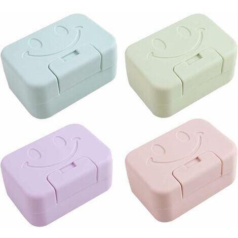 4er-Pack Seifenbox (Grün, Blau, Violett, Rosa) Tragbarer Reise-Seifenhalter mit Deckel, wasserdichter Seifenhalter aus Kunststoff für Bad, Reise, Camping, Outdoor