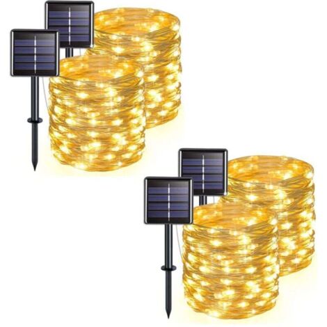 4er-Pack Solar-Lichterketten für den Außenbereich, Kupferdraht, wasserdicht, 12 Meter pro Kette, 100 LEDs (warmes Licht)