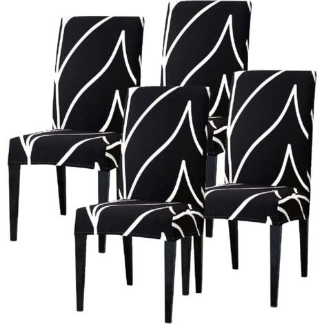 4er-Pack Stretch-Esszimmerstuhlbezüge, universelle Stuhlhussen, rutschfeste Stuhlhussen für die Dekoration von Zuhause, Hotel, Restaurant, Schwarz, Kurve