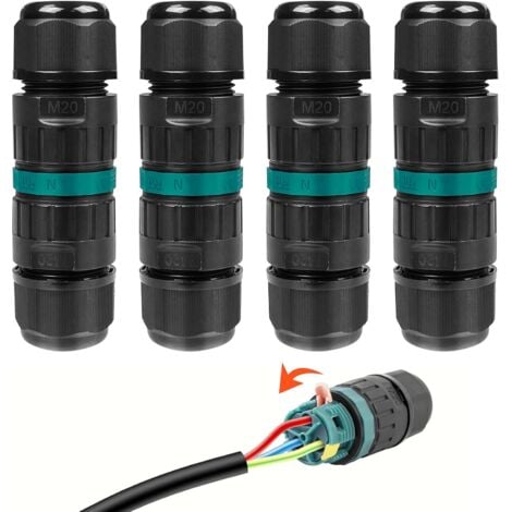 LONGZIMING 4er-Pack wasserdichter 3-adriger Steckverbinder, wasserdichte Kabelverbinder, elektrische Anschlussdose, wasserdichte IP68-Elektroarmatur, Außenkabelmuffenanschluss für Erdkabel