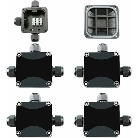 4er-Pack wasserdichte elektrische Anschlussdose für den Außenbereich, wasserdichter IP66-Stecker, 3-Wege-Stecker, elektrisches Gehäuse für den Außenbereich, Ø 5,5 mm bis 10,2 mm. 3 PG9-Kabel, aus schw
