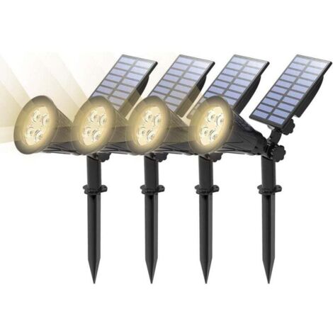 【4er-Pack】T-SUN Solar-Außenstrahler, wasserdichte Solar-Gartenleuchten, LED-Solar-Flutlichter, Solar-Gartenbeleuchtung, Gartendekoration für Landschaft, Hof, Weg, Einfahrt (4000K)