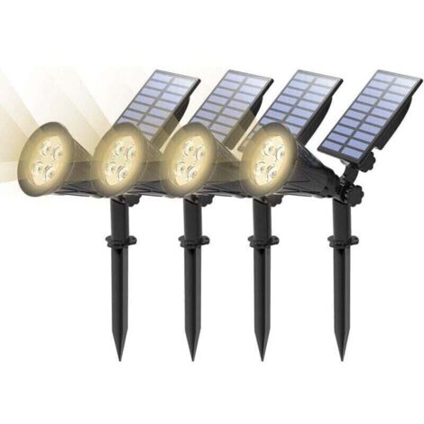 【4er-Pack】T-SUN Solar-Außenstrahler, wasserdichte Solar-Gartenleuchten, LED-Solar-Flutlichter, Solar-Gartenbeleuchtung, Gartendekoration für Landschaft, Hof, Weg, Einfahrt (4000K)