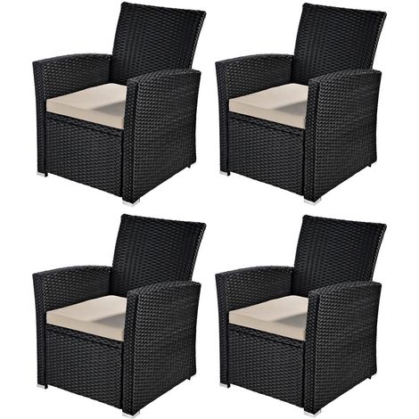 4er Poly Rattan Garten Terrassen Sessel Rattanstuhl Gartenstuhl Rattan Schwarz