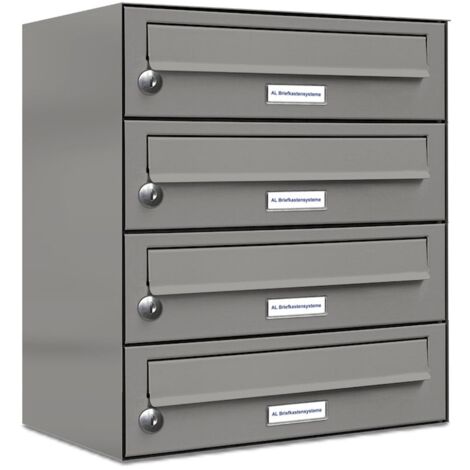 4er Premium Briefkasten Aluminiumgrau RAL Farbe 9007 für Außen Wand Postkasten 1x4 L