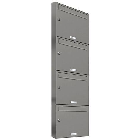 4er Premium Briefkasten Aluminiumgrau RAL Farbe 9007 für Außen Wand Postkasten 1x4 S