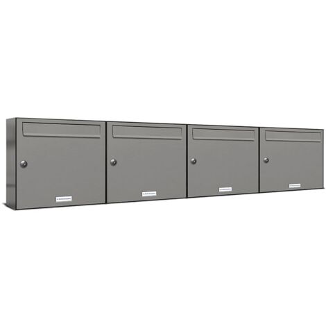 4er Premium Briefkasten Aluminiumgrau RAL Farbe 9007 für Außen Wand Postkasten 4x1