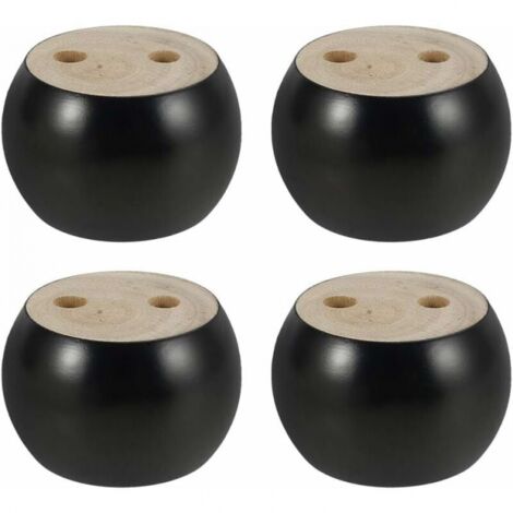 4er-Set, 5 cm hohe, runde Möbelbeine aus Holz für Sofa, Bett, Sessel, Kleiderschrank, mit Schrauben und Bändern (schwarz)