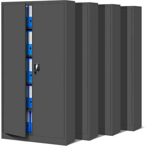 4er Set Aktenschrank C001 Metallschrank Stahlschrank Werkzeugschrank Büroschrank Lagerschrank Universalschrank Pulverbeschichtung Flügeltüren 185 cm x 90 cm x 40 cm (anthrazit/blau)