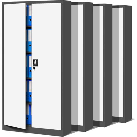 4er Set Aktenschrank C001 Metallschrank Stahlschrank Werkzeugschrank Büroschrank Lagerschrank Universalschrank Pulverbeschichtung Flügeltüren 185 cm x 90 cm x 40 cm (anthrazit/weiß)