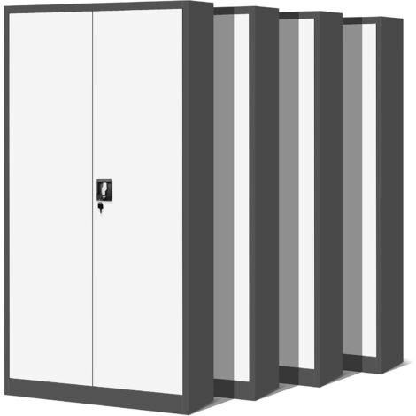 4er Set Aktenschrank C001H Büroschrank Metallschrank Stahlschrank Werkzeugschrank Stahlblech Pulverbeschichtet Flügeltürschrank Abschließbar 195 cm x 90 cm x 40 cm (anthrazit/weiß)
