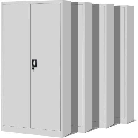 4er Set Aktenschrank C001H Büroschrank Metallschrank Stahlschrank Werkzeugschrank Stahlblech Pulverbeschichtet Flügeltürschrank Abschließbar 195 cm x 90 cm x 40 cm (grau/grau)