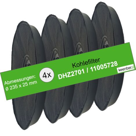 4er Set Aktivkohlefilter für Dunstabzugshauben von BOSCH, rund ca. 23 x 2 cm mit mittiger Verschraubung - DHU665C, DHU654D, etc.