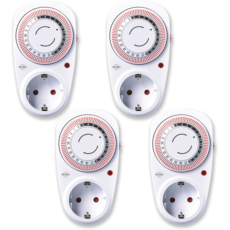 Elro 4er Set Analoge Zeitschaltuhren Für Steckdosen, 24 Std. Timer Mechanisch, 13cm