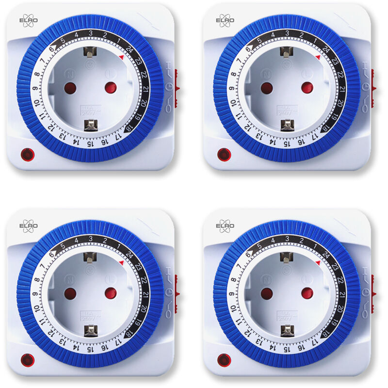 Elro 4er Set Analoge Zeitschaltuhren Für Steckdosen, 24 Std. Timer Mechanisch, 7, 8cm