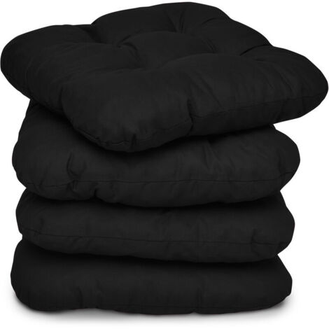 4er Set Beautissu Lisa Stuhlkissen – Maße: 40 x 40 x 8 cm – Farbe Schwarz – Sitzpolster für Stühle