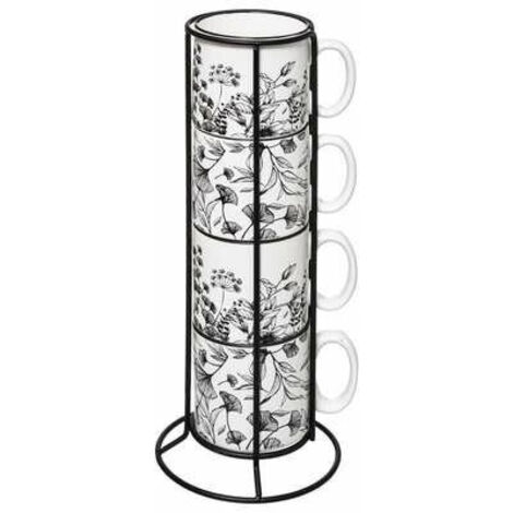 4er-Set BECHER 240ml Blumen KERAMIK auf Ständer