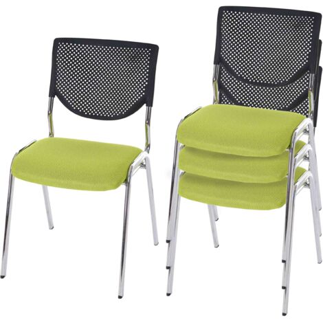 4er-Set Besucherstuhl HHG-303, Konferenzstuhl stapelbar, Stoff/Textil Sitz grün, Füße chrom