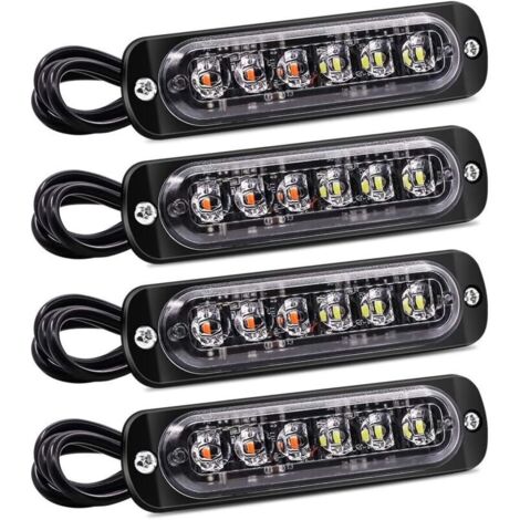 4er-Set Blitzleuchten, 6 LED-Warnblinker für Notfälle, wasserdichte orange-weiße Pannenhilfe-Leuchtleiste, 12 V/24 V für PKW und LKW